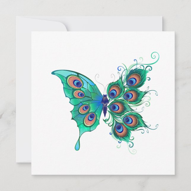 Carte Papillon aux plumes de paon vert (Devant)