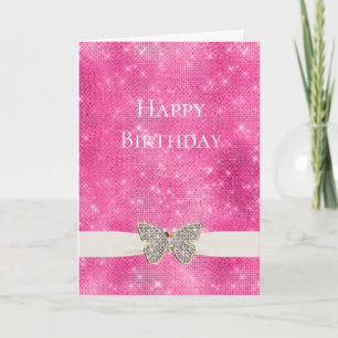 Carte Papillon bijoux à étincelle rose
