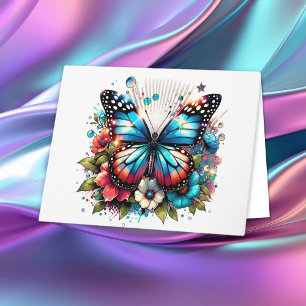 Carte Papillon bleu et fleurs   Merci