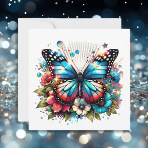 Carte Papillon bleu et fleurs   Message personnel