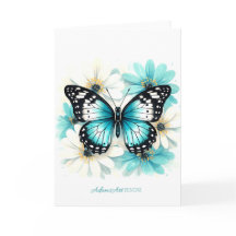 Papillon Bleu & Fleurs Aqua Aquarelle