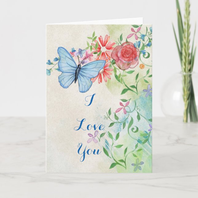 Carte Papillon bleu floral (Devant)