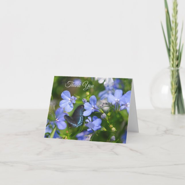 Carte Papillon bleu sur une Fleur bleue (Devant)