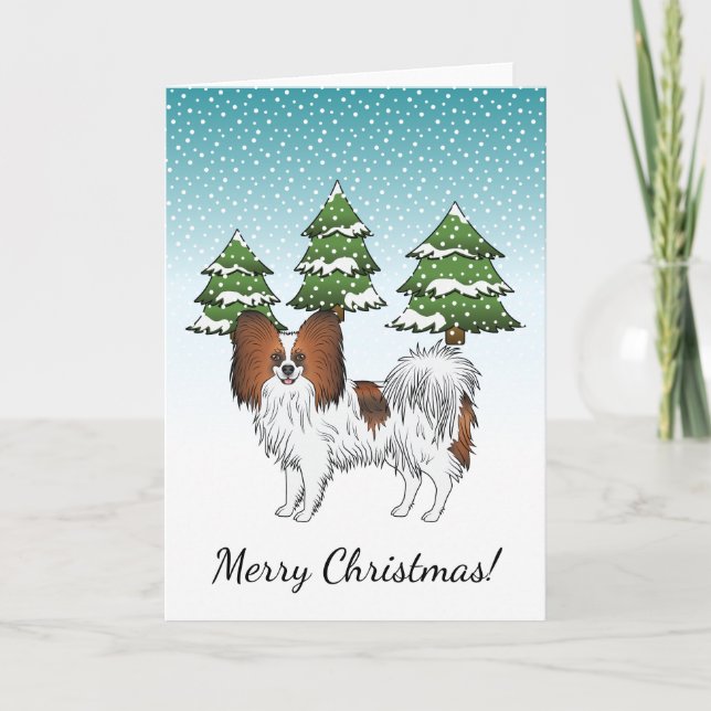 Carte Papillon Brun Rouge Mignon Chien Dans Une Forêt D' (Devant)
