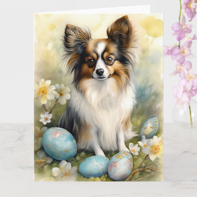 Carte Papillon Chien avec Oeufs de Pâques Fêtes (Orchidée)