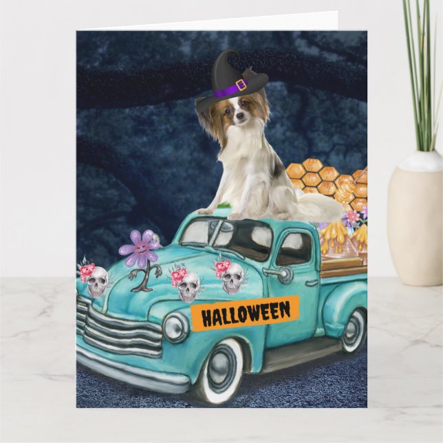 Carte Papillon Chien Halloween Camion Effrayant Nuit (Devant)