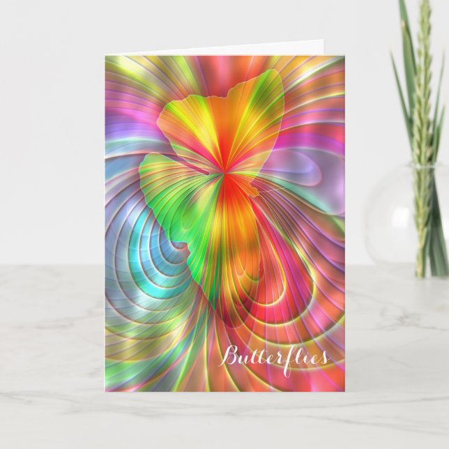 Carte Papillon coloré avec un mignon poème (Devant)