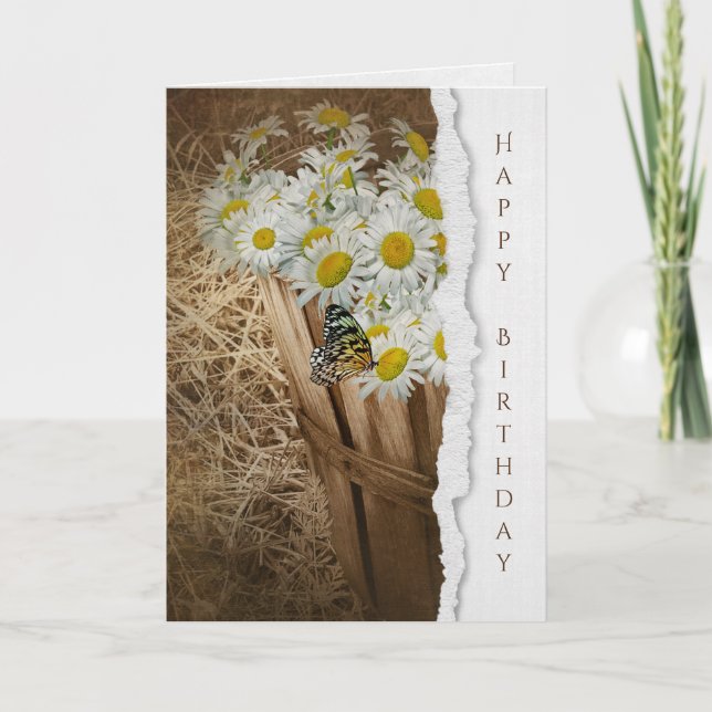 Carte papillon dans le panier de marguerite (Devant)