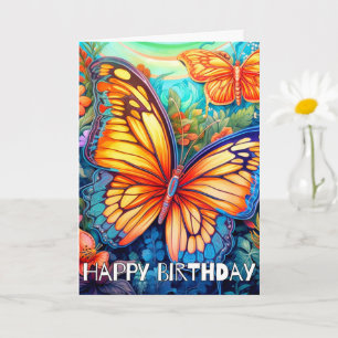 Carte Papillon d'art Abstrait mignon Joyeux anniversai