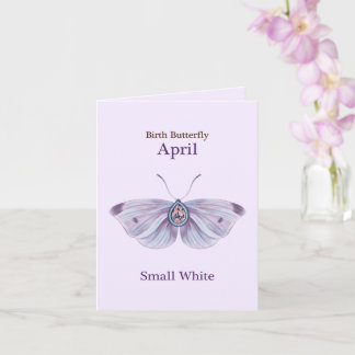 Carte Papillon d'art diamant blanc petit violet d'avril