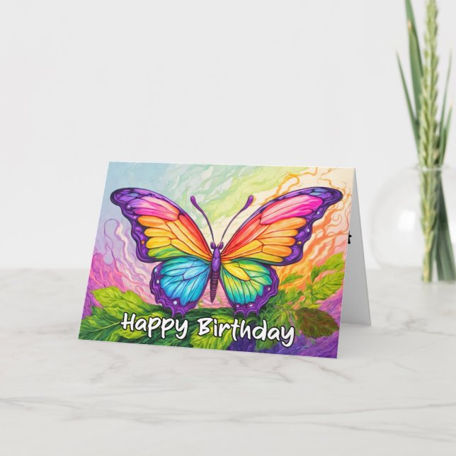 Carte Papillon de dessin coloré Joyeux anniversaire (Devant)