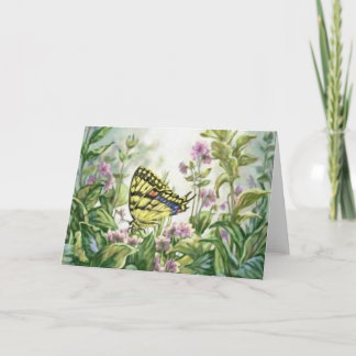 Carte Papillon de machaon sur la peinture de myosotis