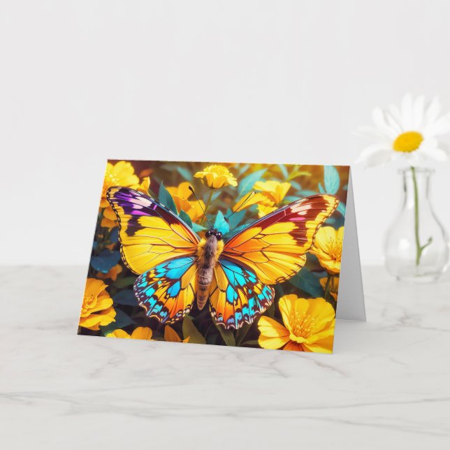 Carte Papillon de repos coloré Joyeux anniversaire (Petite plante)