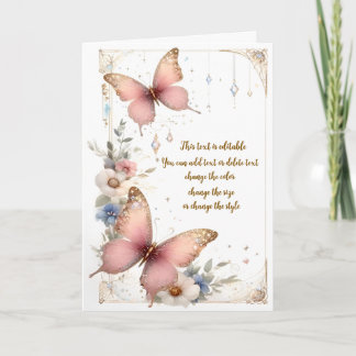 Carte Papillon Fantaisie Rose