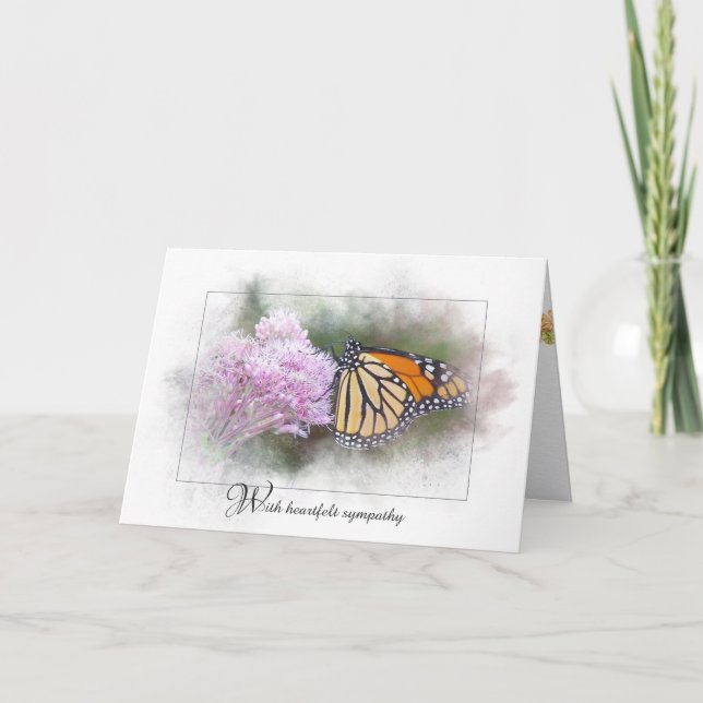 Carte papillon monarque sympathique sur fleur sauvage (Devant)
