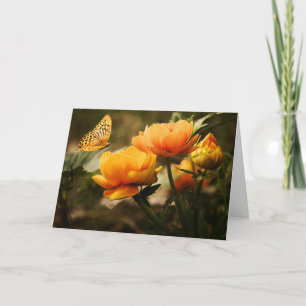 Carte Papillon orange et fleurs