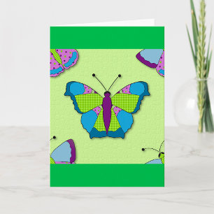 Carte Papillon patchwork sur fond vert