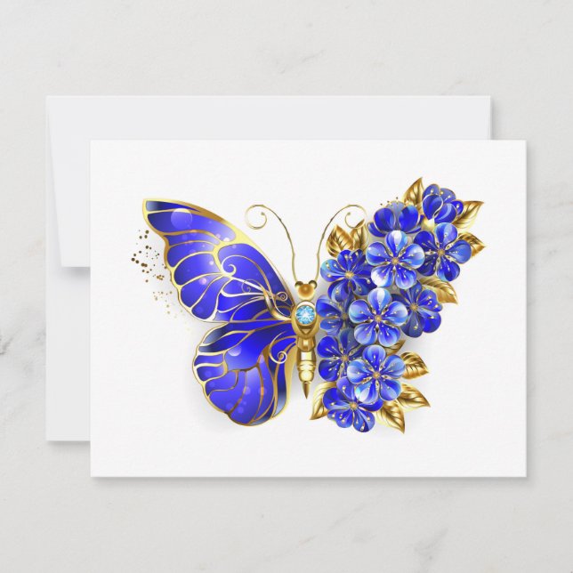 Carte Papillon saphir à fleurs (Devant)