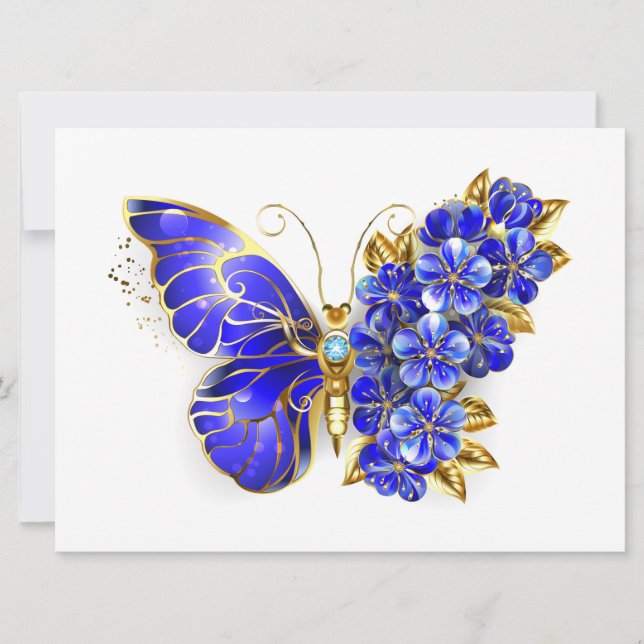 Carte Papillon saphir à fleurs (Devant)