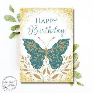 Carte Papillon sarcelle élégant, botanique, joyeux anniv
