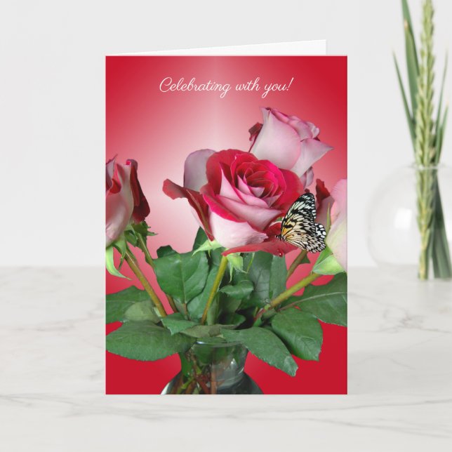Carte papillon sur bouquet de rose (Devant)