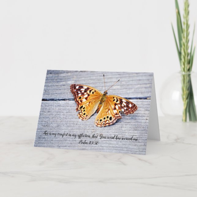 Carte Papillon sur Patiné Bois Bible Verse Card Psaume (Devant)