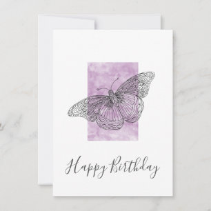 Carte Papillon tiré à la main, Aquarelle de prune Abstra