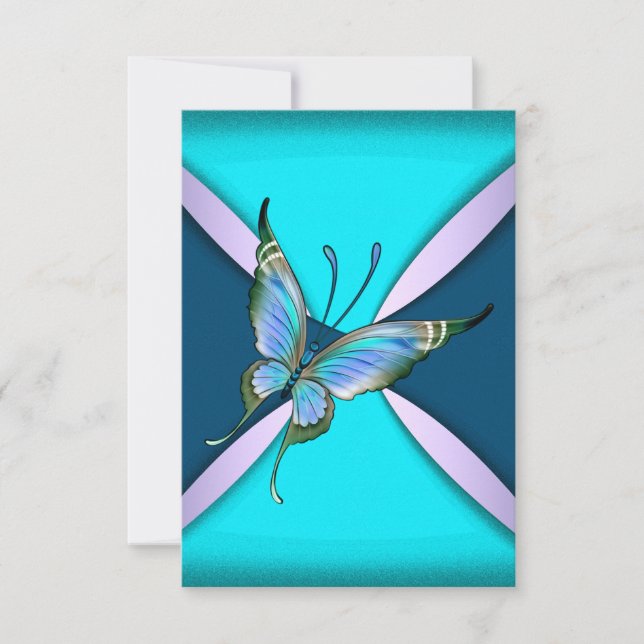Carte Papillon Turquoise violet RSVP Enregistrer la date (Devant)