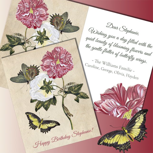 Carte papillon vintage rose (Créateur téléchargé)