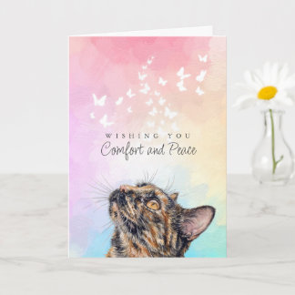 Carte Papillons Blancs Arc-en-ciel Tortie Chat Perte Sym