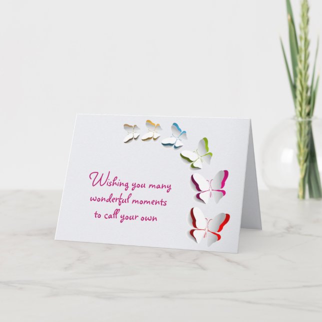 Carte Papillons d'anniversaire en blanc (Devant)