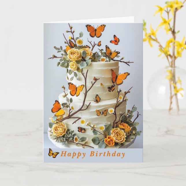 Carte Papillons d'anniversaire Rose Marguerites Pays (Fleur jaune)