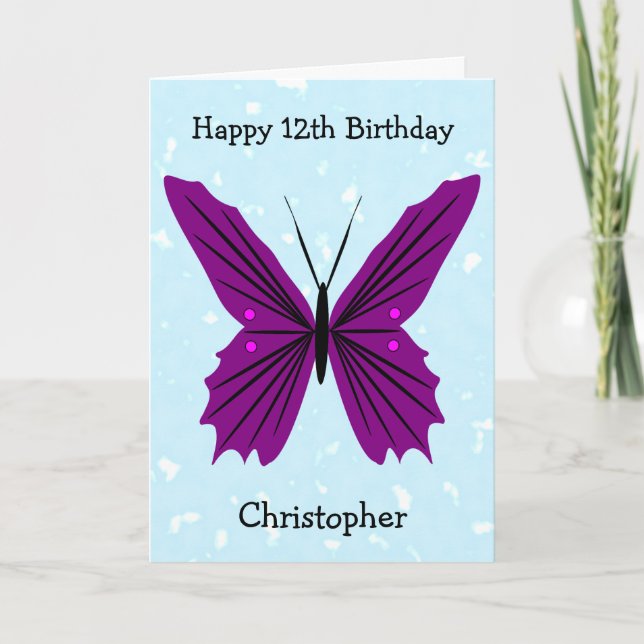 Carte Papillons Design Personnalisé 12e anniversaire (Devant)