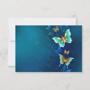 Carte Papillons d'or sur Arrière - plan bleu