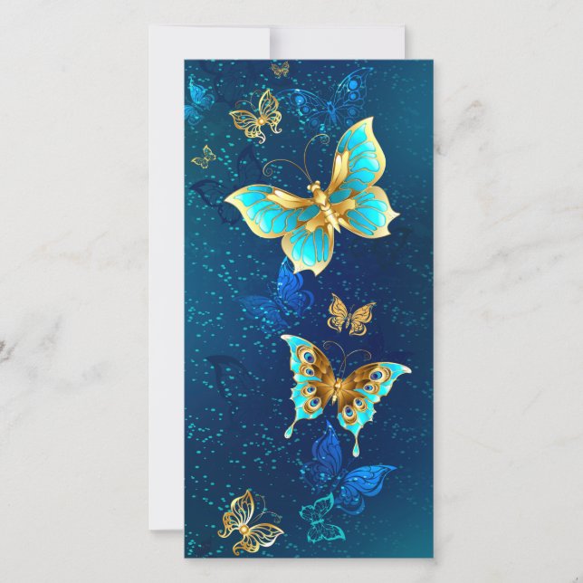 Carte Papillons d'or sur un Arrière - plan bleu (Devant)