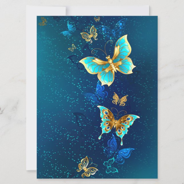 Carte Papillons d'or sur un Arrière - plan bleu (Devant)
