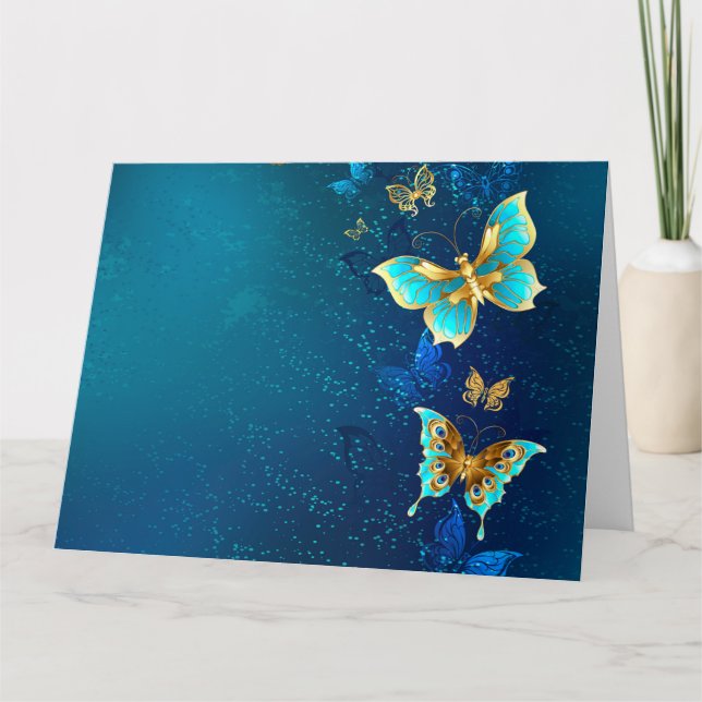 Carte Papillons d'or sur un Arrière - plan bleu (Devant)