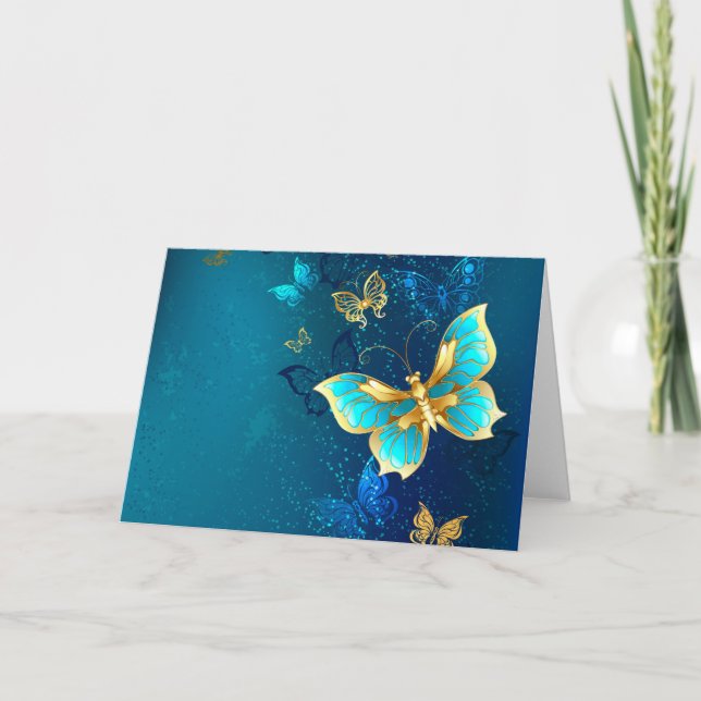 Carte Papillons d'or sur un Arrière - plan bleu (Devant)