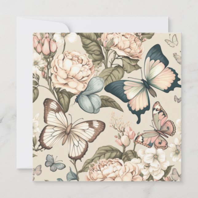 Carte Papillons et fleurs pastel (Devant)