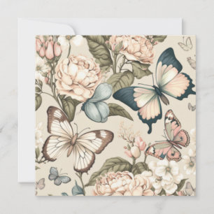 Carte Papillons et fleurs pastel