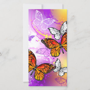 Carte Papillons Monarque sur Arrière - plan pourpre
