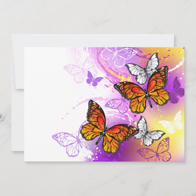 Carte Papillons Monarque sur Arrière - plan pourpre (Devant)