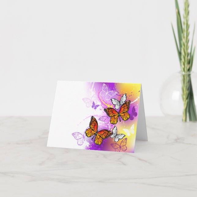 Carte Papillons Monarque sur Arrière - plan pourpre (Devant)