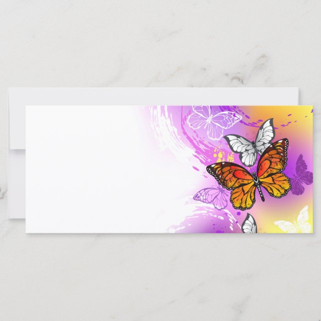 Carte Papillons Monarque sur Arrière - plan pourpre (Devant)
