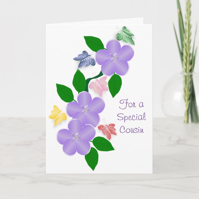 Carte Papillons Personnalisé Cousin Anniversaire (Devant)