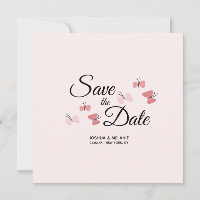 Carte Papillons romantiques rose Sauvez les dattes (Devant)