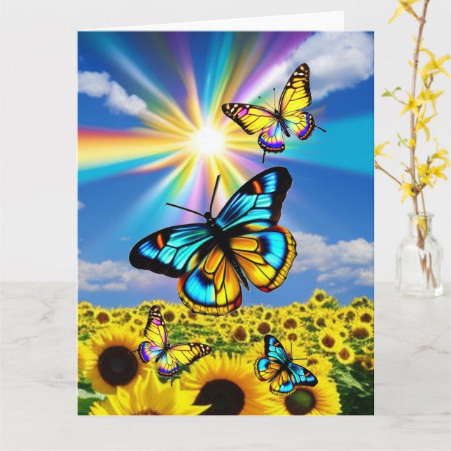 Carte Papillons & Tournesols  (Fleur jaune)