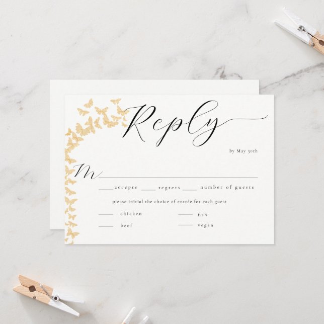Carte Papillons Whimsal or Boho Repas Mariage RSVP (Devant/Arrière en situation)