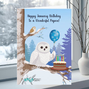 Carte Papou Joyeux Anniversaire Janvier Harfang des neig