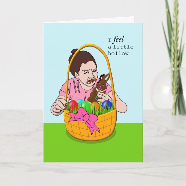 Carte Pâques amusantes avec une femme qui mange du lapin (Devant)